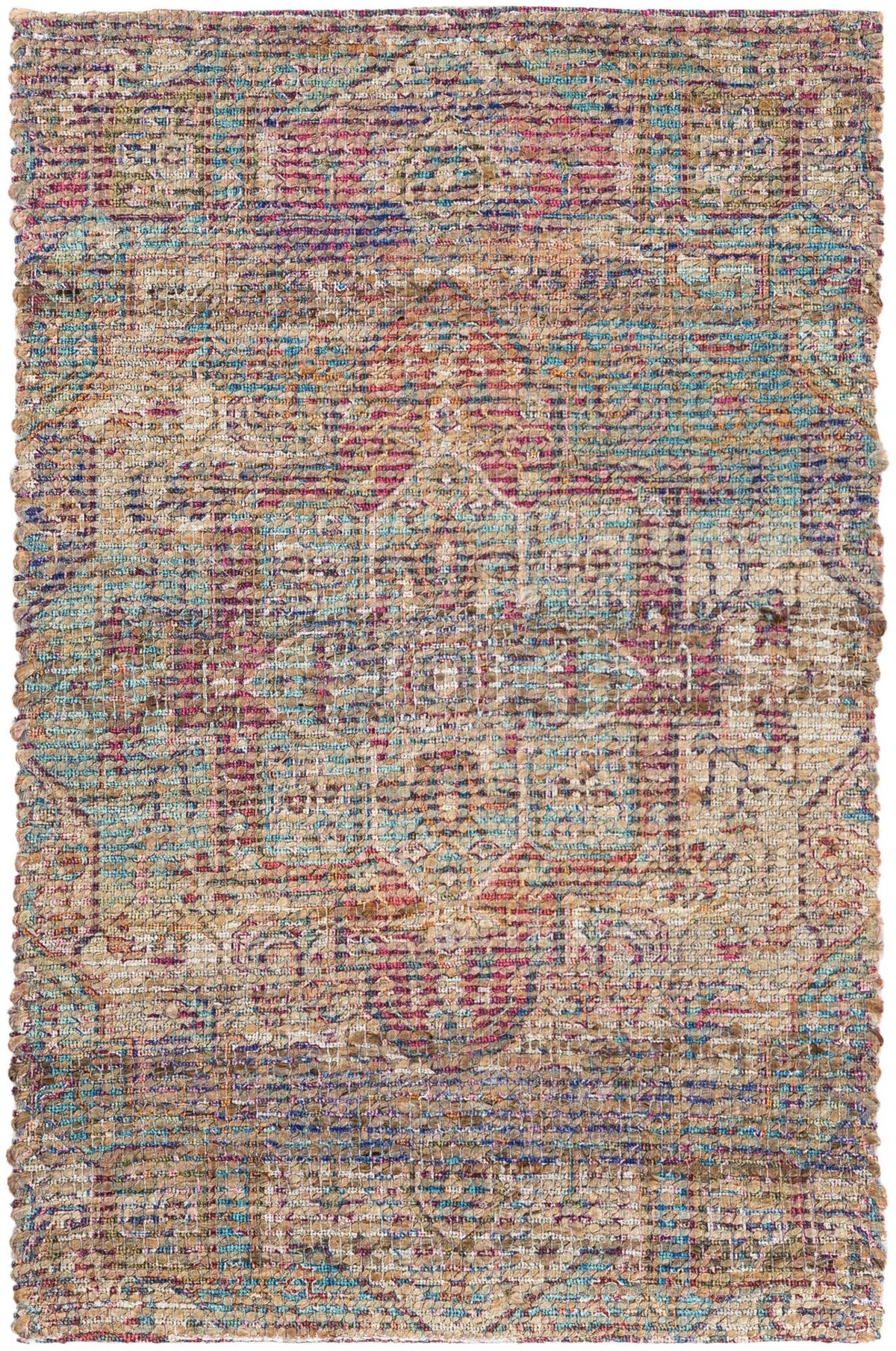 Desert Weave Jute Collection Area Rug -  Karoo Rectangle Antique Red and Blue Main