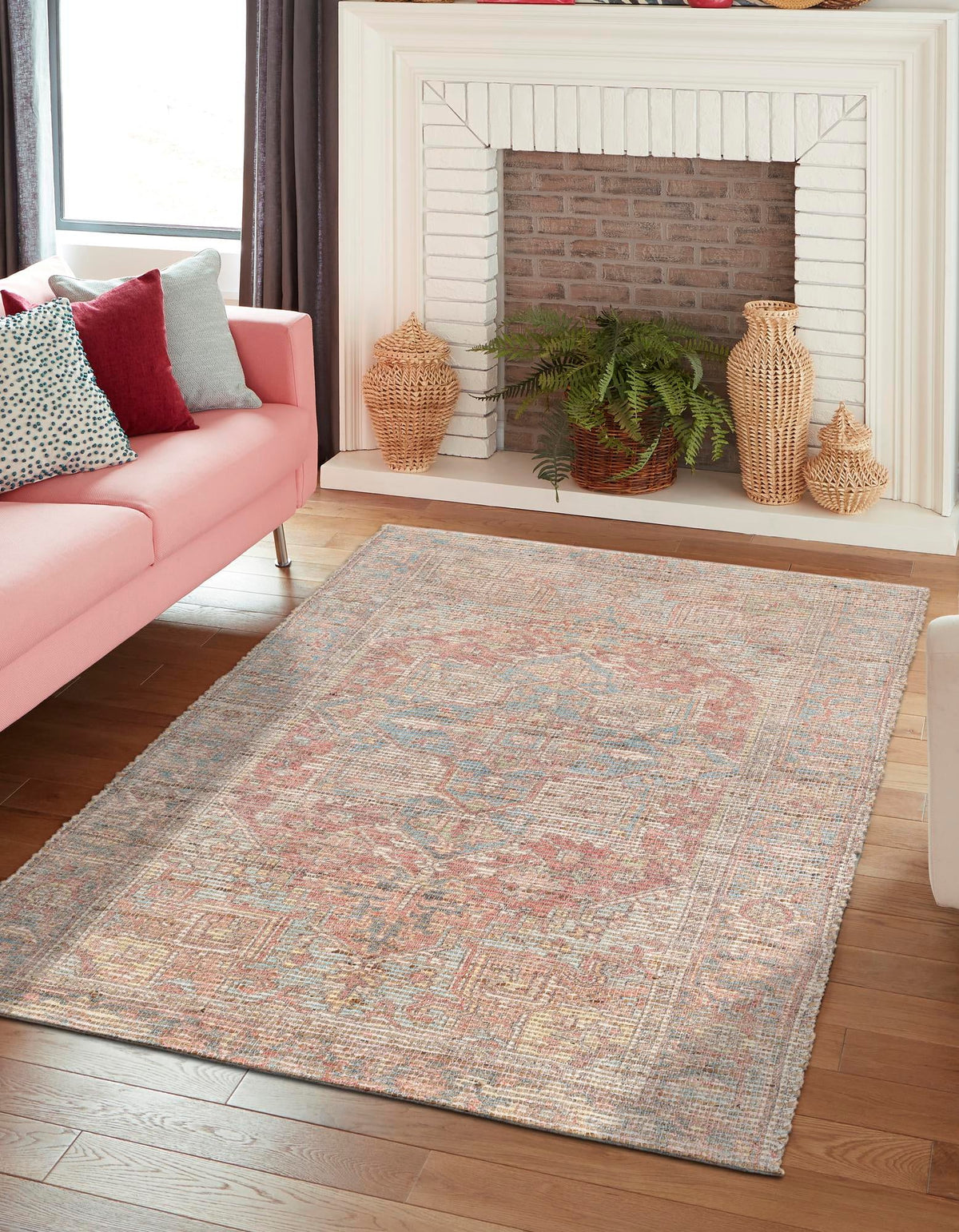 Desert Weave Jute Collection Area Rug -  Karoo Rectangle Antique Red and Blue  lifestyle 2