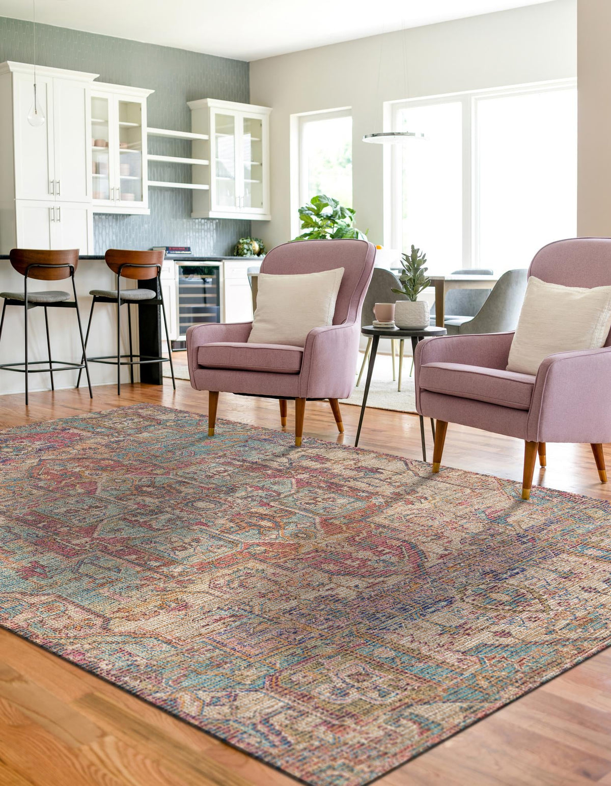 Desert Weave Jute Collection Area Rug -  Karoo Rectangle Antique Red and Blue  lifestyle 3