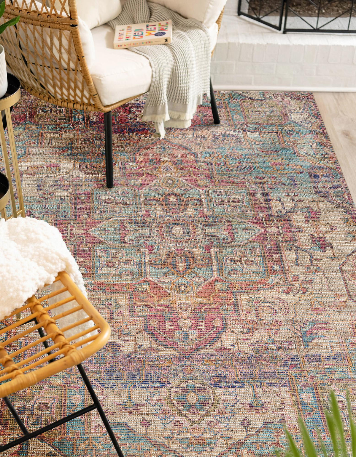 Desert Weave Jute Collection Area Rug -  Karoo Rectangle Antique Red and Blue  lifestyle 7