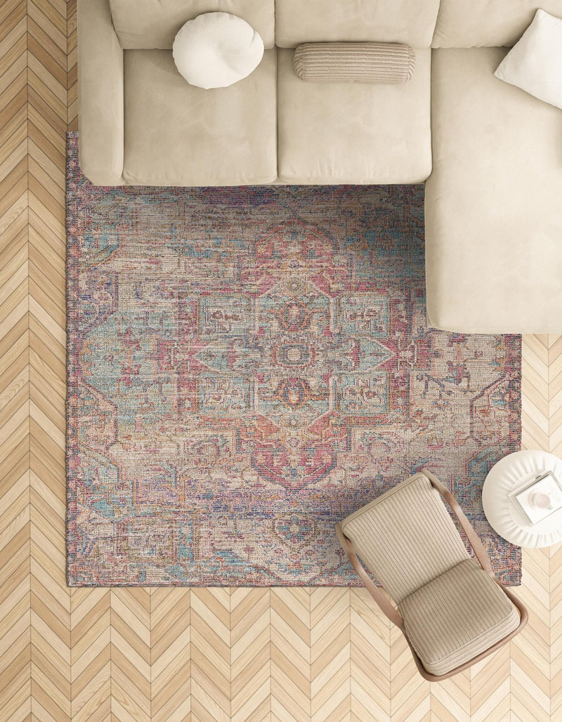 Savannah Threads Collection Area Rug -  Karoo Square Antique Red and Blue  lifestyle 47
