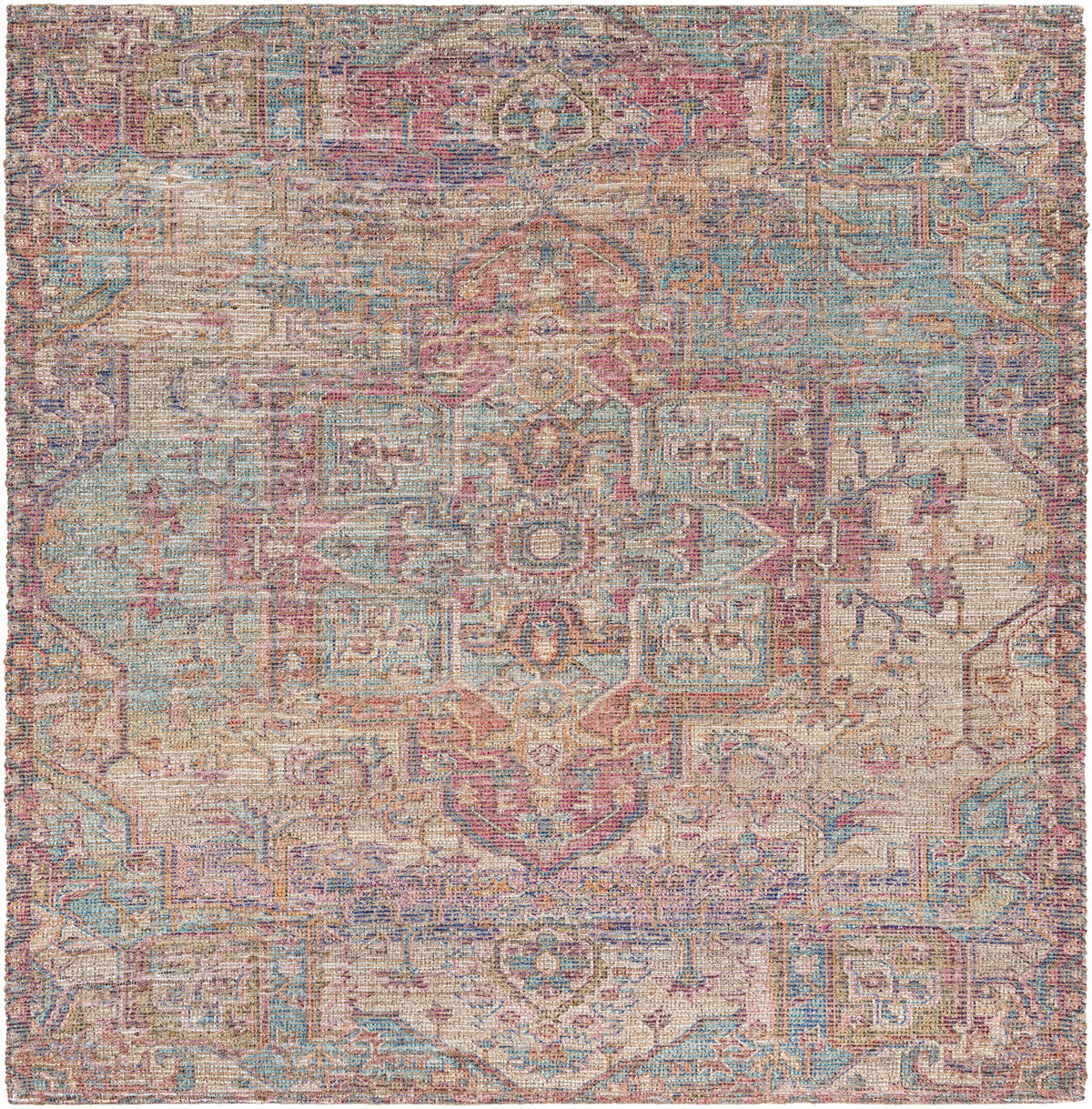 Desert Weave Jute Collection Area Rug -  Karoo Square Antique Red and Blue  lifestyle 25