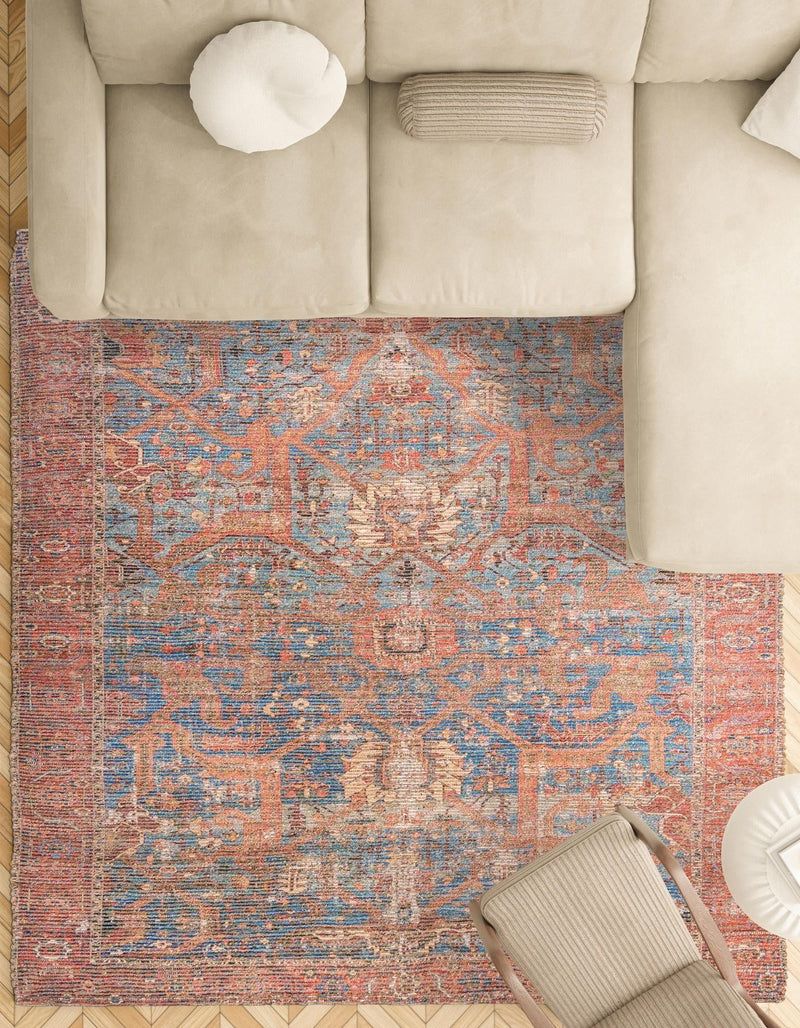 Savannah Threads Collection Area Rug -  Patagonian Square Antique Blue  lifestyle 44