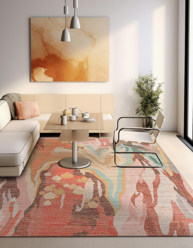 Desert Weave Jute Collection Area Rug -  Taklamakan Square Multi  lifestyle 25