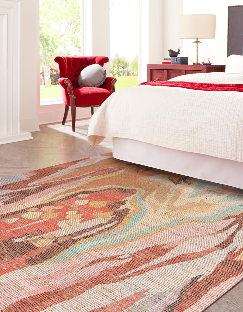 Desert Weave Jute Collection Area Rug -  Taklamakan Square Multi  lifestyle 27