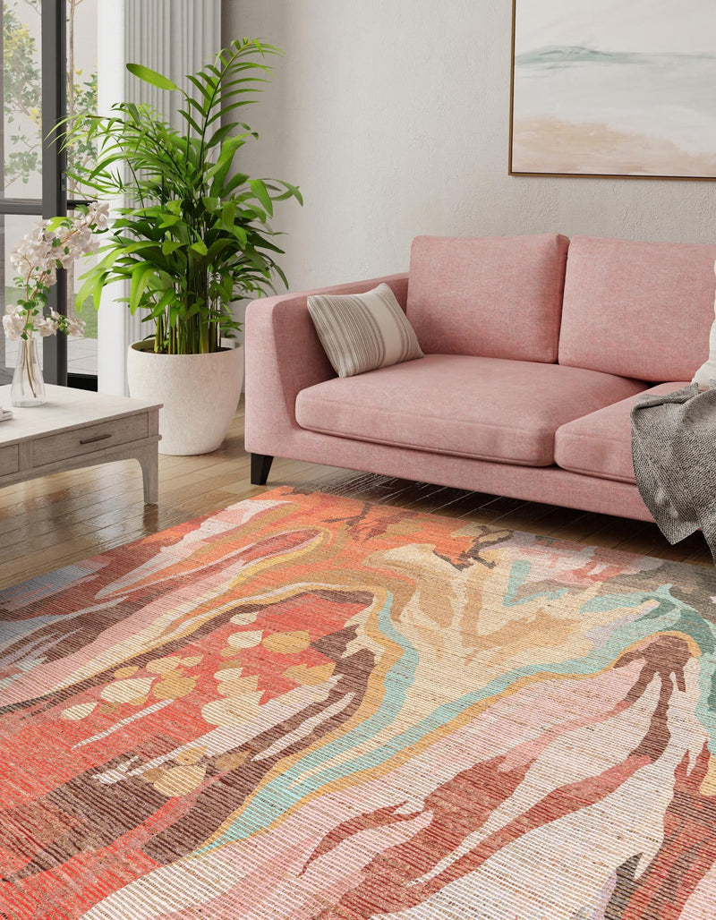 Desert Weave Jute Collection Area Rug -  Taklamakan Square Multi  lifestyle 31
