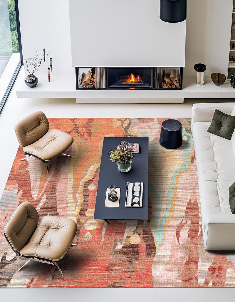 Desert Weave Jute Collection Area Rug -  Taklamakan Square Multi  lifestyle 37