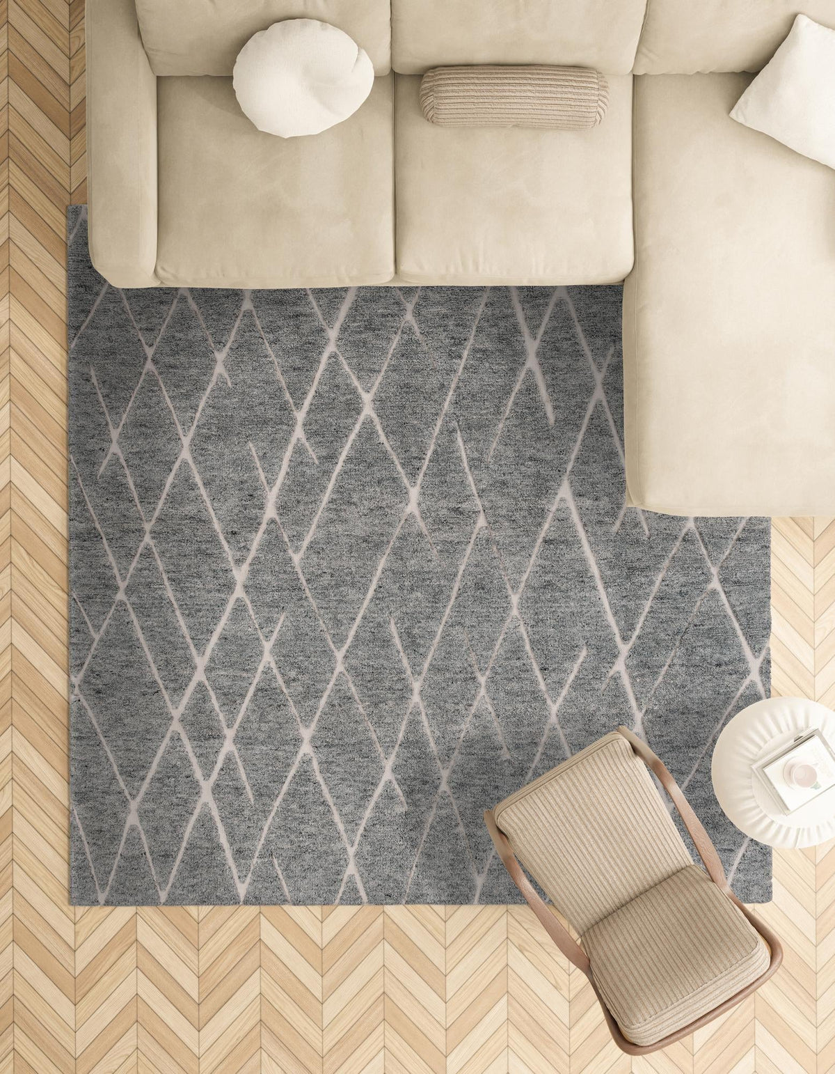 Sahara Berber Wool Collection Area Rug - Marrakesh Square Silver Gray  lifestyle 125