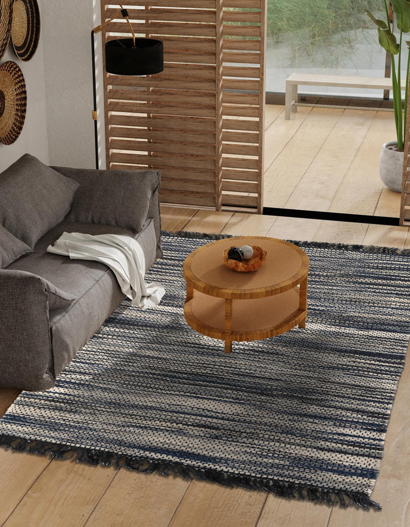 Savannah Jute Collection Area Rug - Nantucket Rectangle Navy Blue and Ivory Main