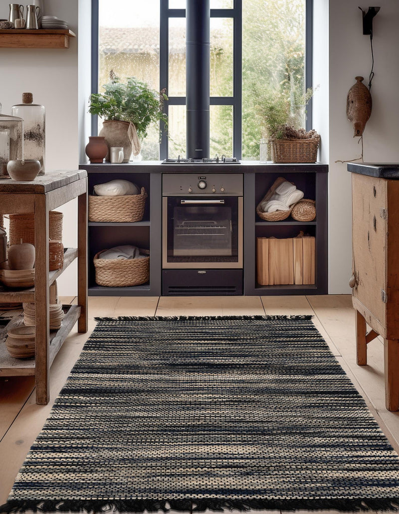 Savannah Jute Collection Area Rug - Nantucket Rectangle Navy Blue and Ivory  lifestyle 5