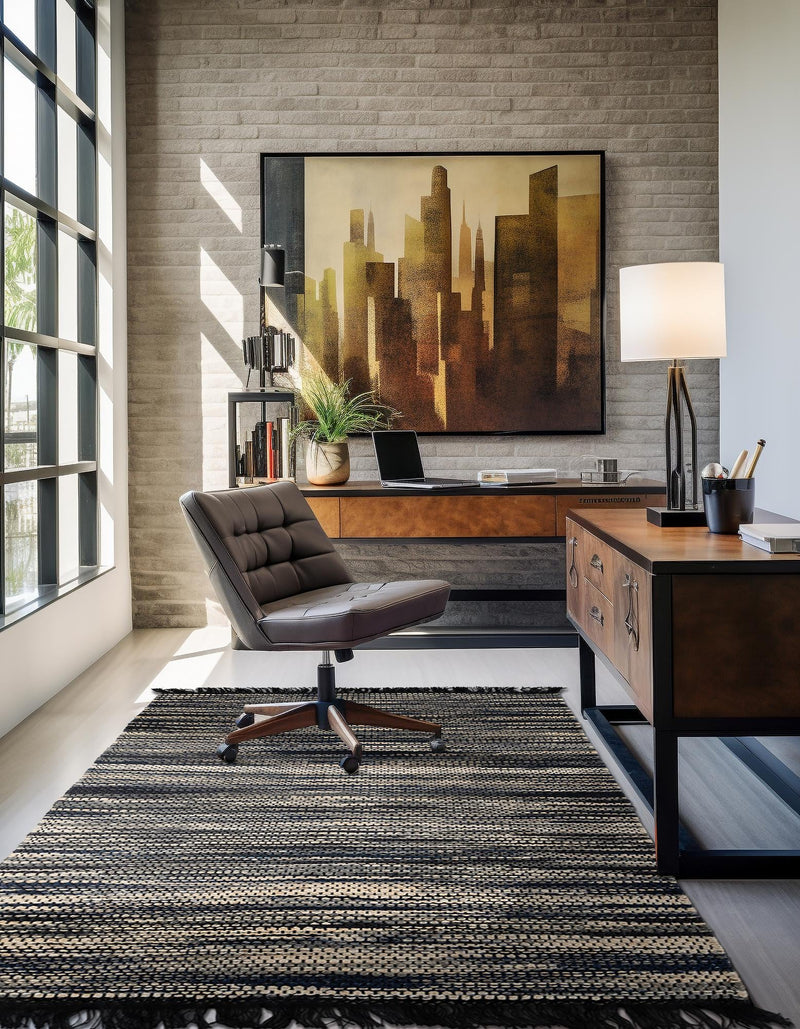 Savannah Jute Collection Area Rug - Nantucket Rectangle Navy Blue and Ivory  lifestyle 11