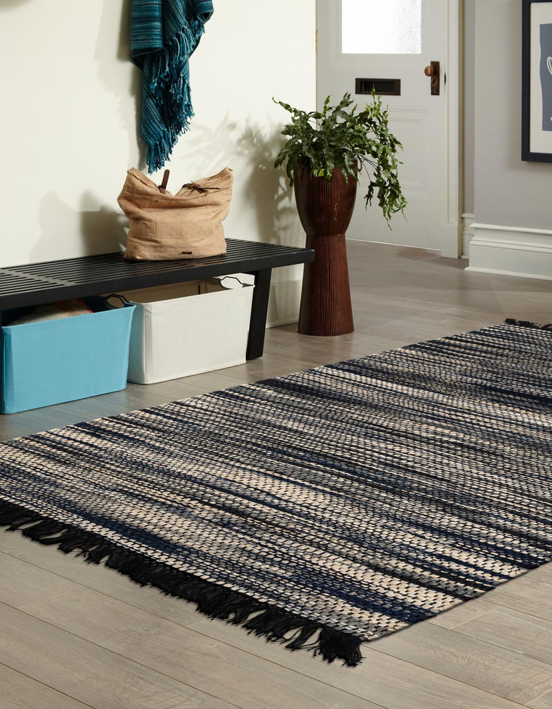 Savannah Jute Collection Area Rug - Nantucket Rectangle Navy Blue and Ivory  lifestyle 13