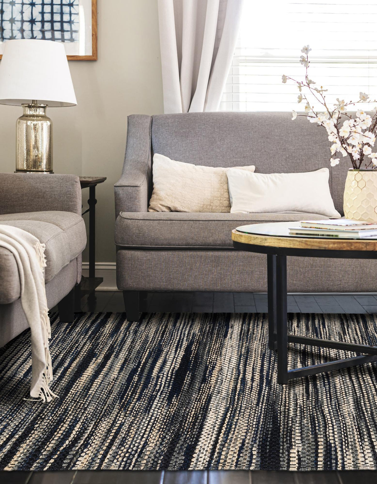 Savannah Jute Collection Area Rug - Nantucket Rectangle Navy Blue and Ivory  lifestyle 17