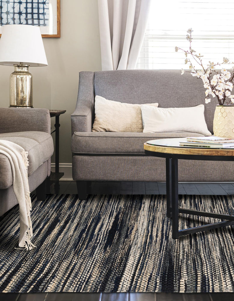 Savannah Jute Collection Area Rug - Nantucket Rectangle Navy Blue and Ivory  lifestyle 17