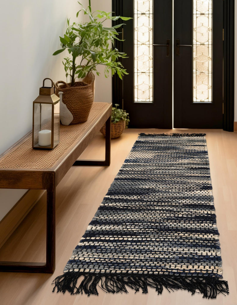Savannah Jute Collection Area Rug - Nantucket Runner Navy Blue and Ivory  lifestyle 22
