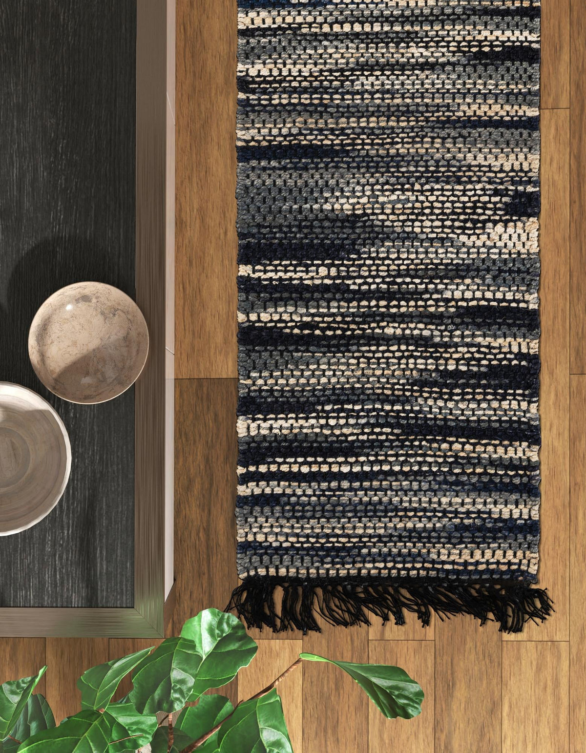 Savannah Jute Collection Area Rug - Nantucket Runner Navy Blue and Ivory  lifestyle 79