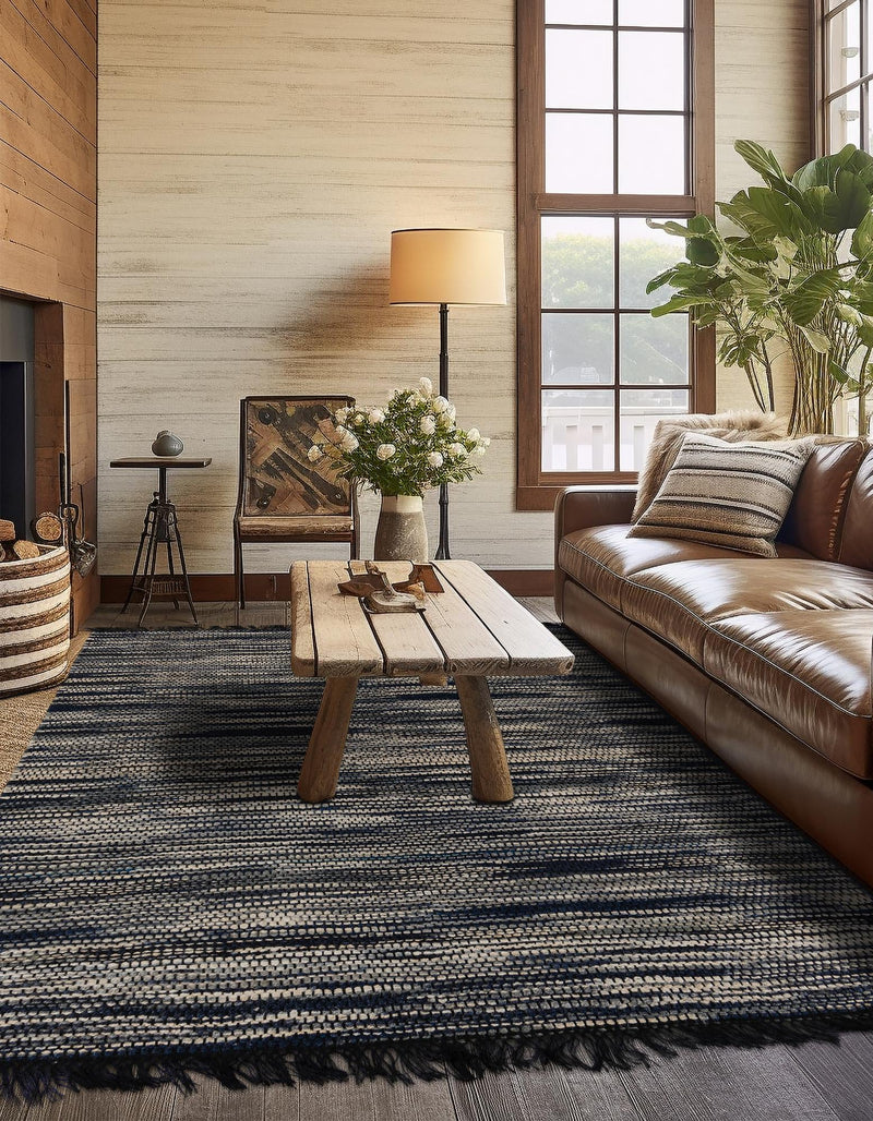Savannah Jute Collection Area Rug - Nantucket Square Navy Blue and Ivory  lifestyle 23