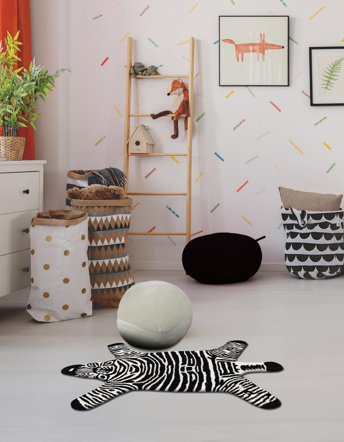 Whimsy Wonders Wool Collection Area Rug -  Galaxy Rectangle Black and White  lifestyle 6