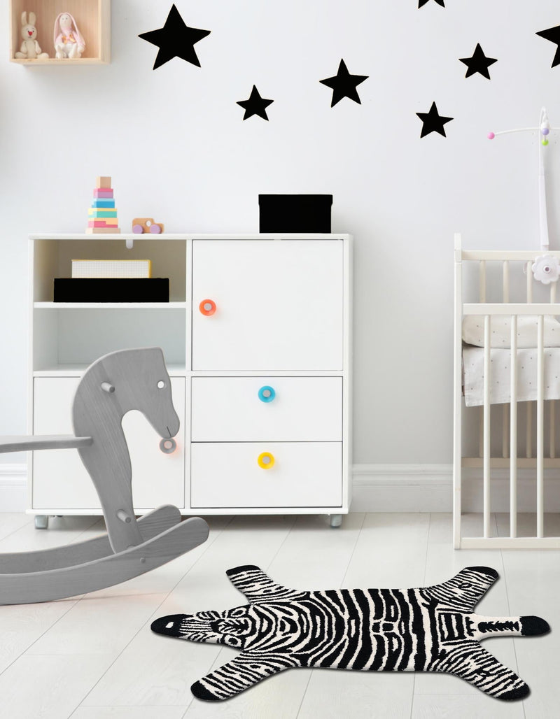 Whimsy Wonders Wool Collection Area Rug -  Galaxy Rectangle Black and White  lifestyle 9