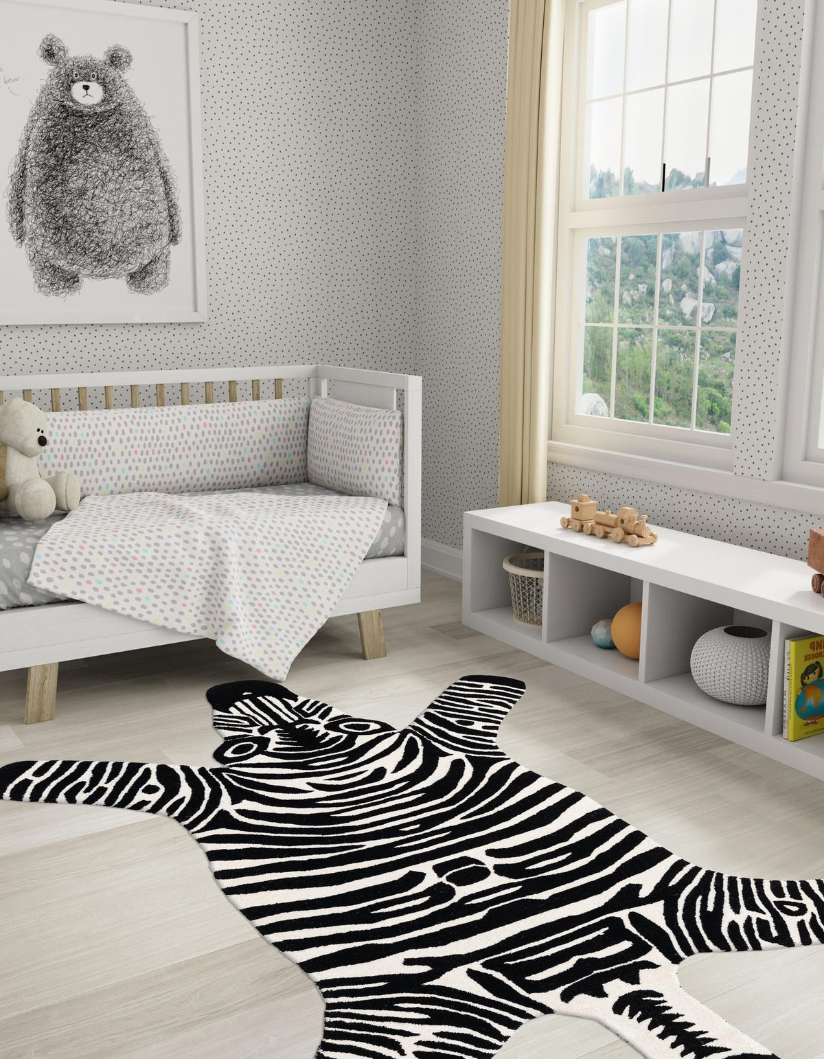 Whimsy Wonders Wool Collection Area Rug -  Galaxy Rectangle Black and White  lifestyle 12