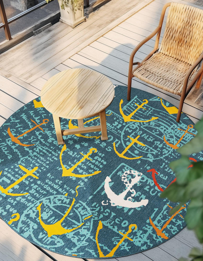 Seaside Haven Rugs Collection Area Rug -  Lighthouse Round Navy Blue  lifestyle 35