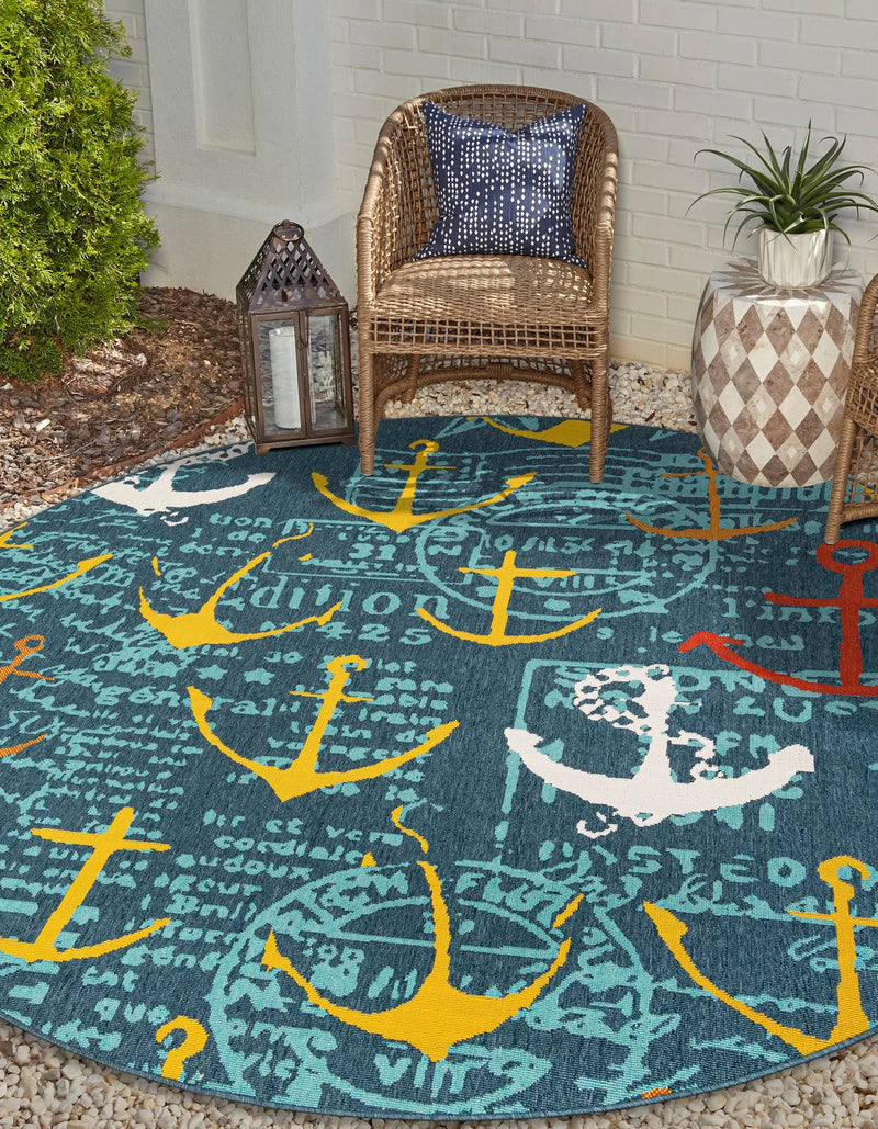 Seaside Haven Rugs Collection Area Rug -  Lighthouse Round Navy Blue  lifestyle 41