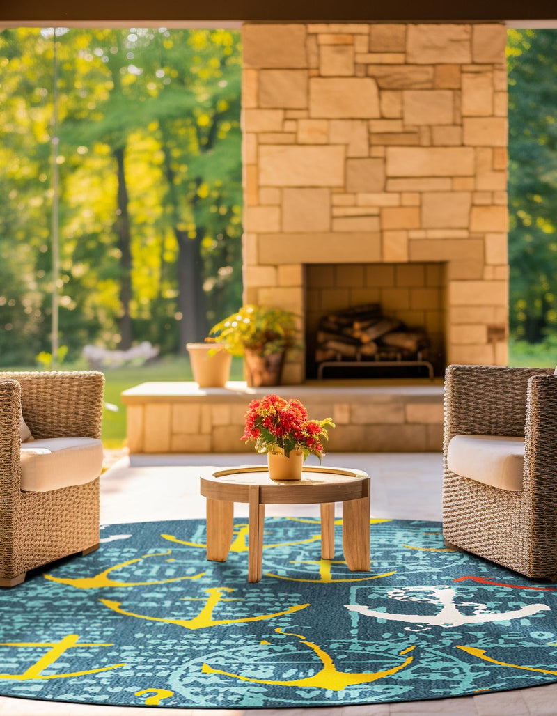 Seaside Haven Rugs Collection Area Rug -  Lighthouse Round Navy Blue  lifestyle 47