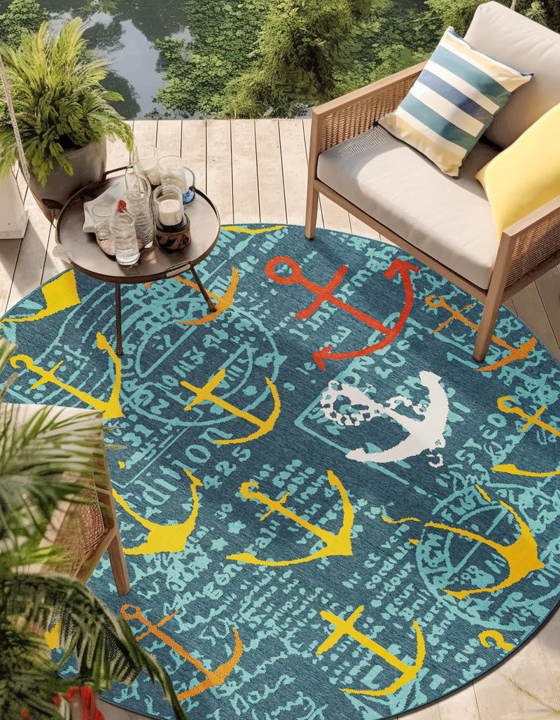Seaside Haven Rugs Collection Area Rug -  Lighthouse Round Navy Blue  lifestyle 50