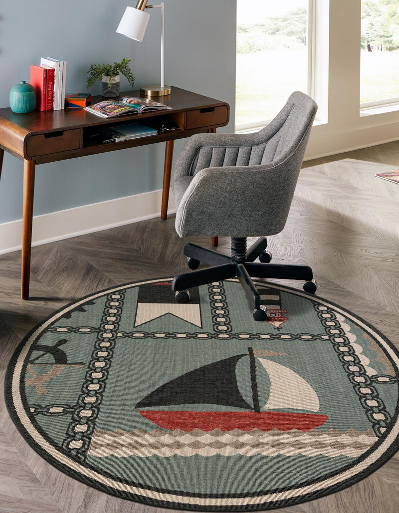 Seaside Haven Rugs Collection Area Rug -  Anchorage Round Blue  lifestyle 29