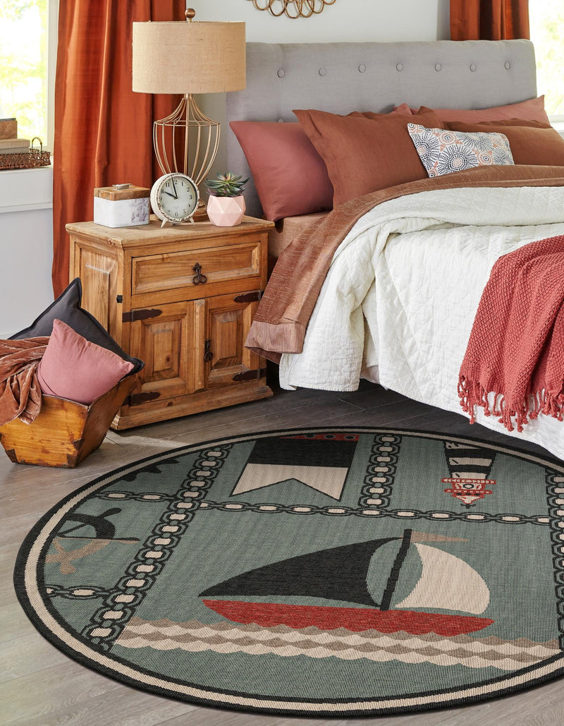 Seaside Haven Rugs Collection Area Rug -  Anchorage Round Blue  lifestyle 35