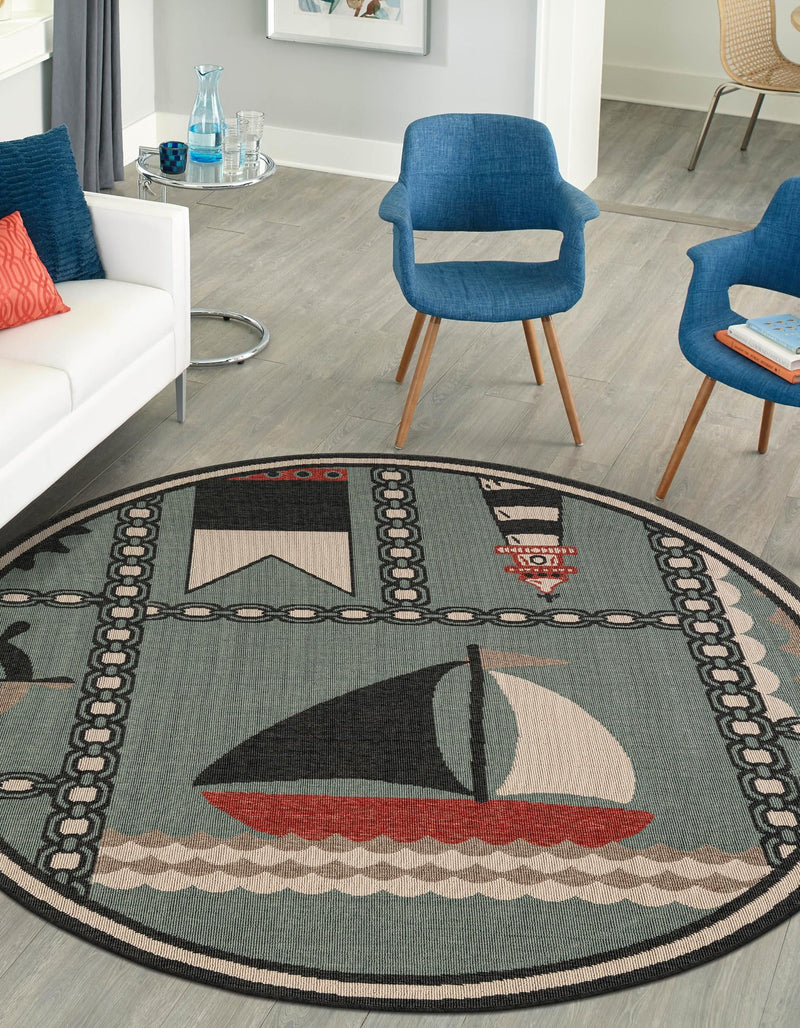 Seaside Haven Rugs Collection Area Rug -  Anchorage Round Blue  lifestyle 47
