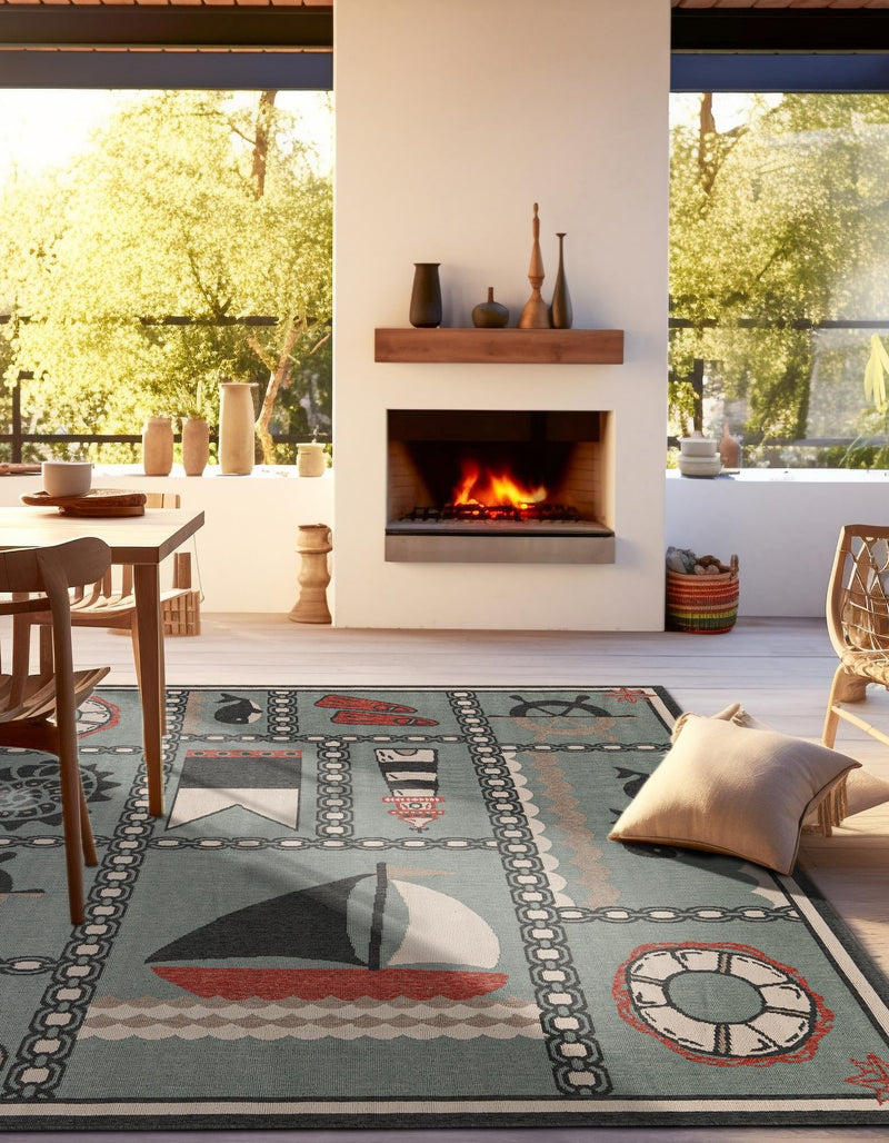Seaside Haven Rugs Collection Area Rug -  Anchorage Square Blue  lifestyle 48