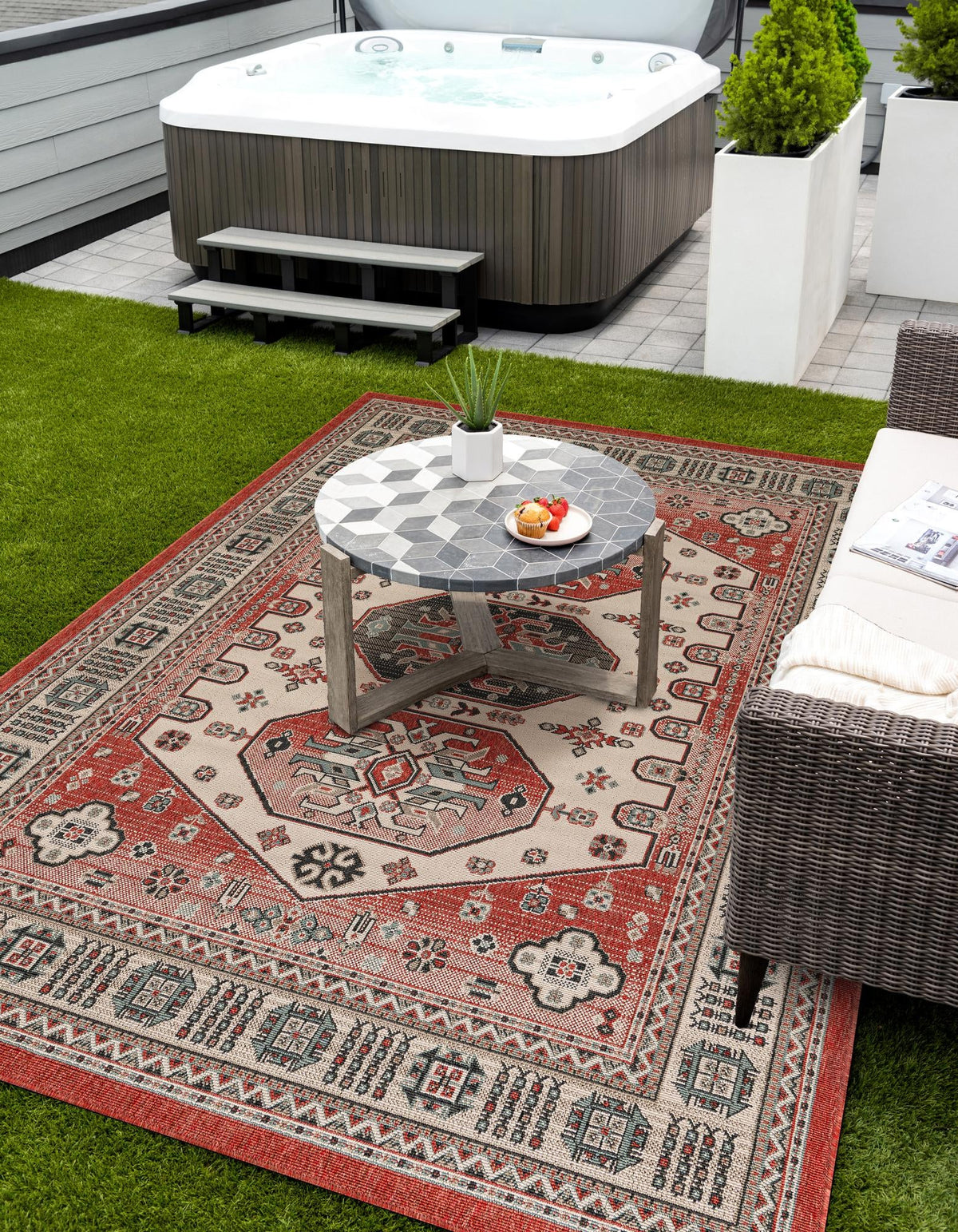 Patio Heritage Collection Area Rug - Veranda Rectangle Multi  lifestyle 10