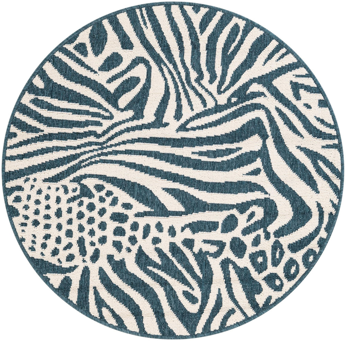 Savannah Escape Collection Area Rug -  Masai Round Ivory and Navy Blue  lifestyle 44