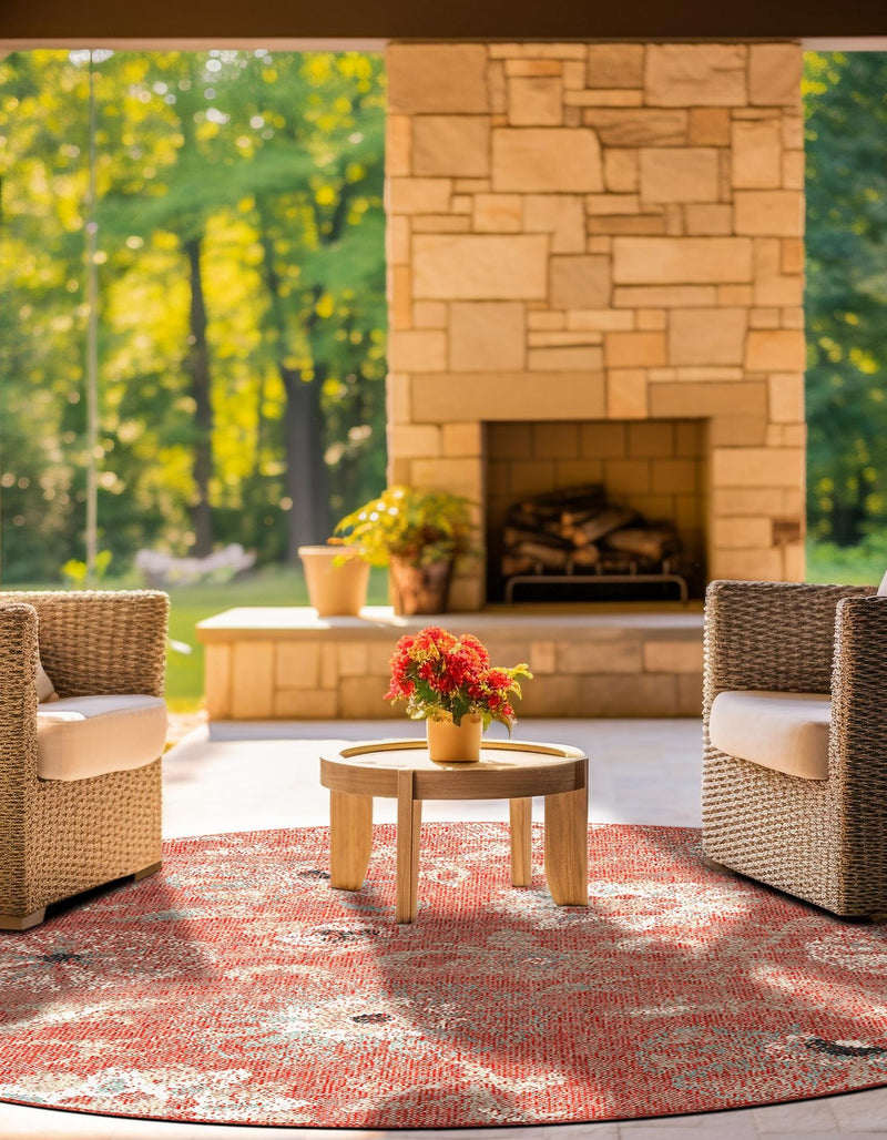 Seaside Blooms Collection Area Rug - Seychelles Round Terracotta  lifestyle 65