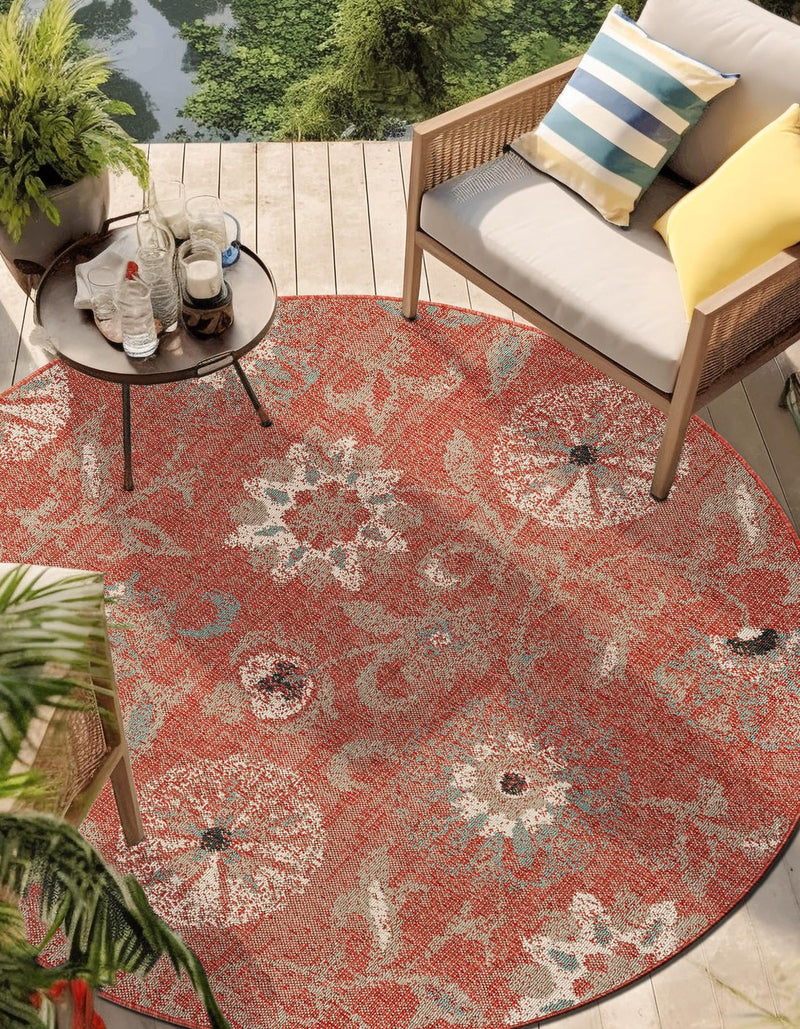 Seaside Blooms Collection Area Rug - Seychelles Round Terracotta  lifestyle 71