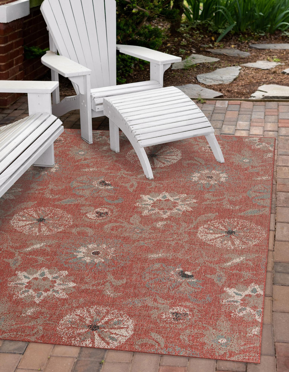 Seaside Blooms Collection Area Rug - Seychelles Rectangle Terracotta Main