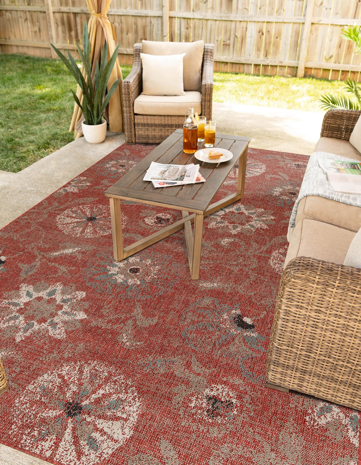 Seaside Blooms Collection Area Rug - Seychelles Rectangle Terracotta  lifestyle 11