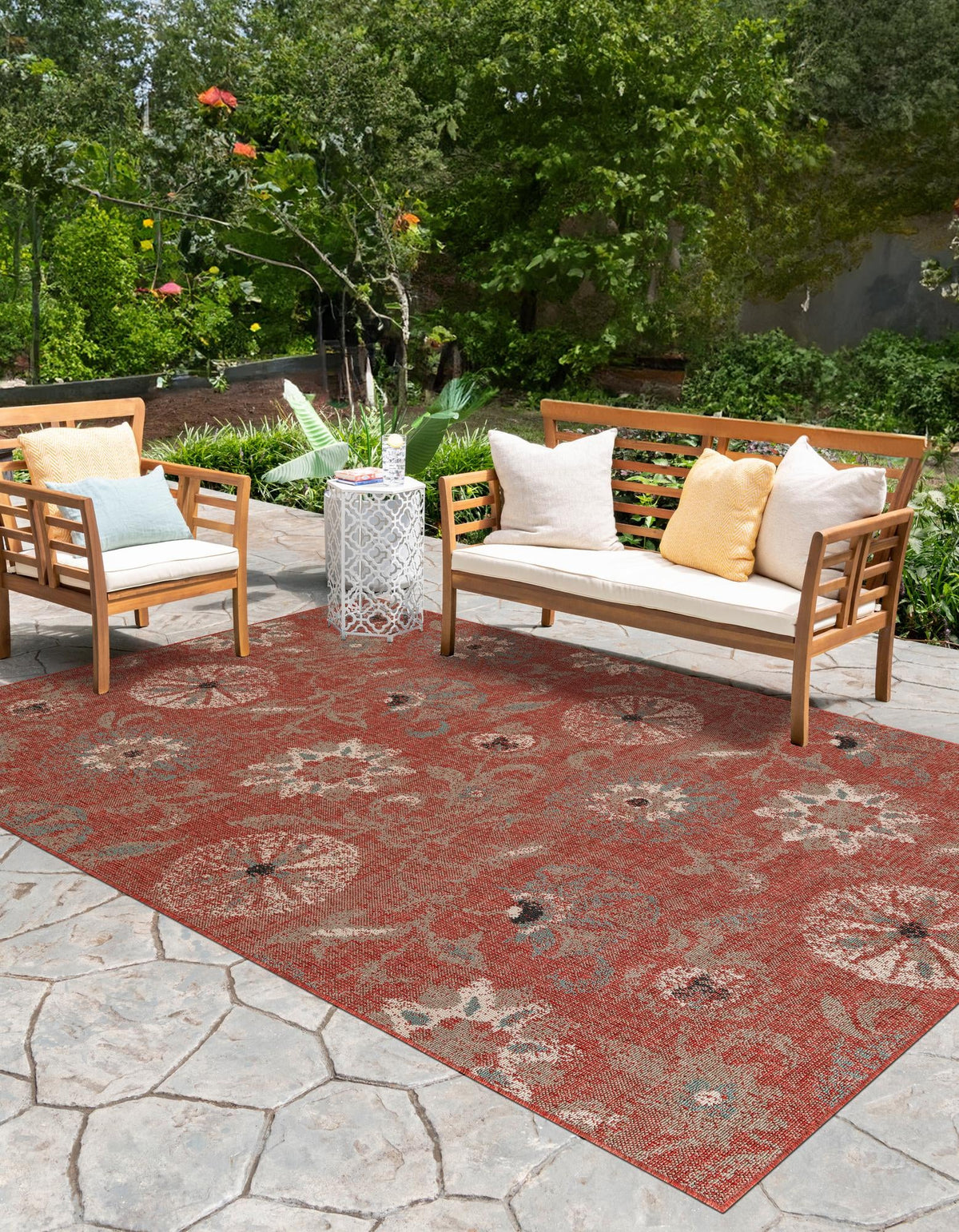 Seaside Blooms Collection Area Rug - Seychelles Rectangle Terracotta  lifestyle 19