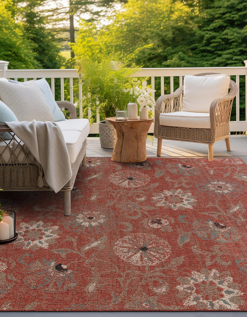 Seaside Blooms Collection Area Rug - Seychelles Square Terracotta  lifestyle 60