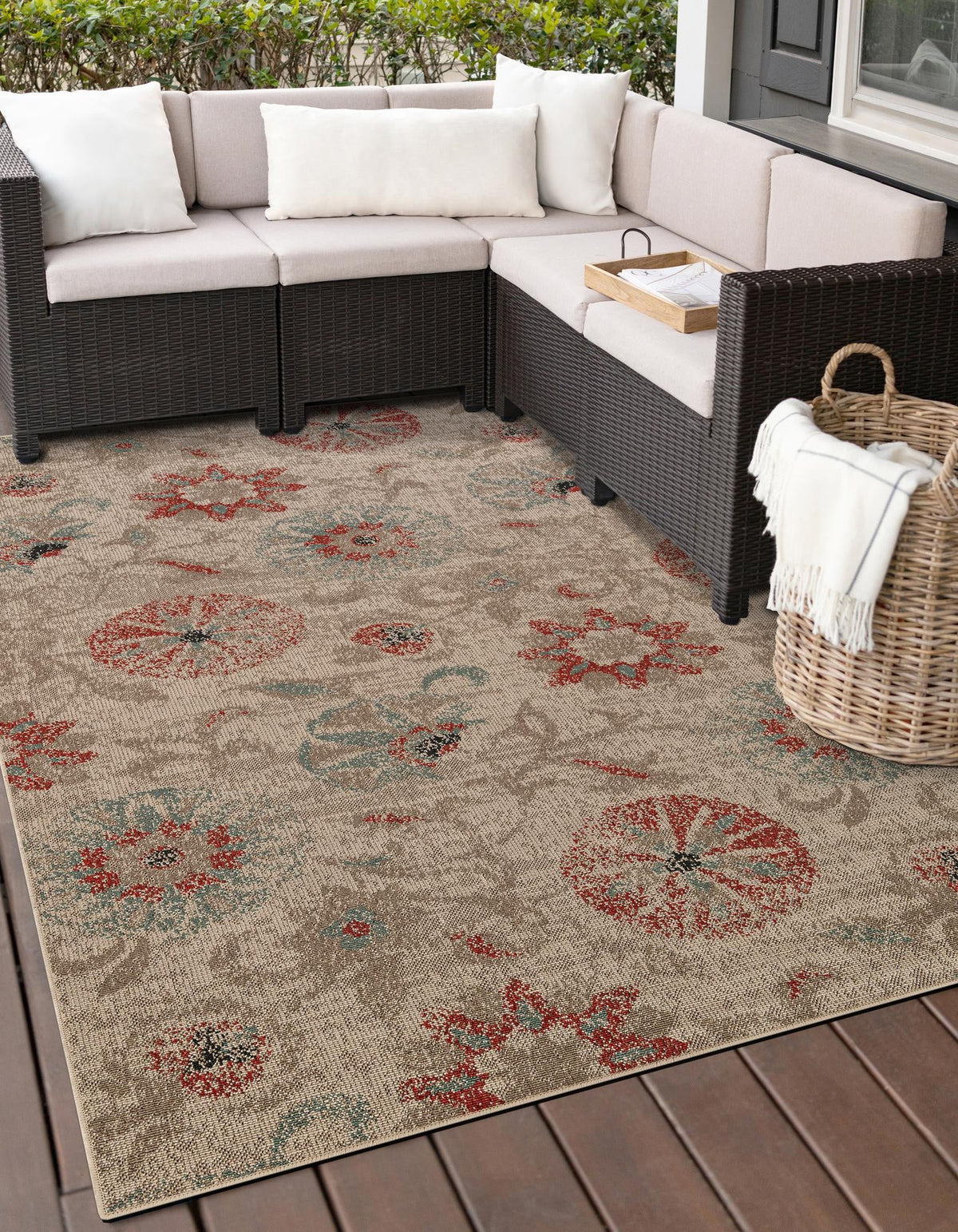 Seaside Blooms Collection Area Rug - Seychelles Rectangle Beige  lifestyle 2
