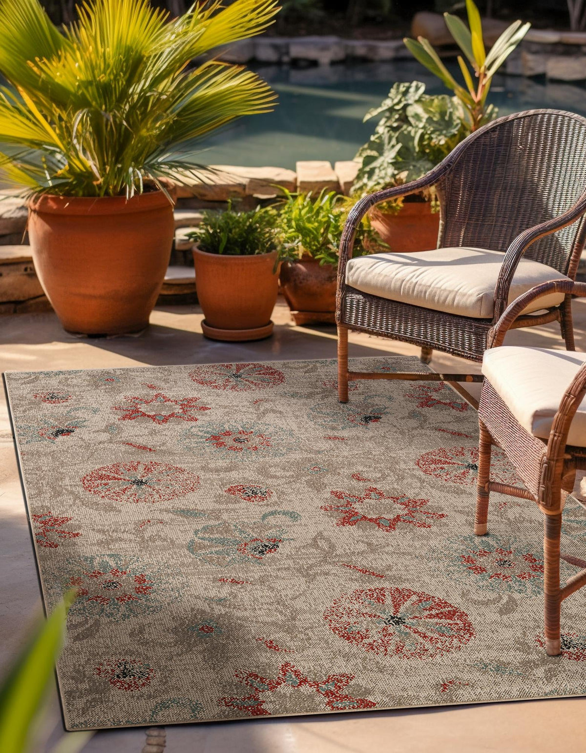 Seaside Blooms Collection Area Rug - Seychelles Rectangle Beige  lifestyle 4
