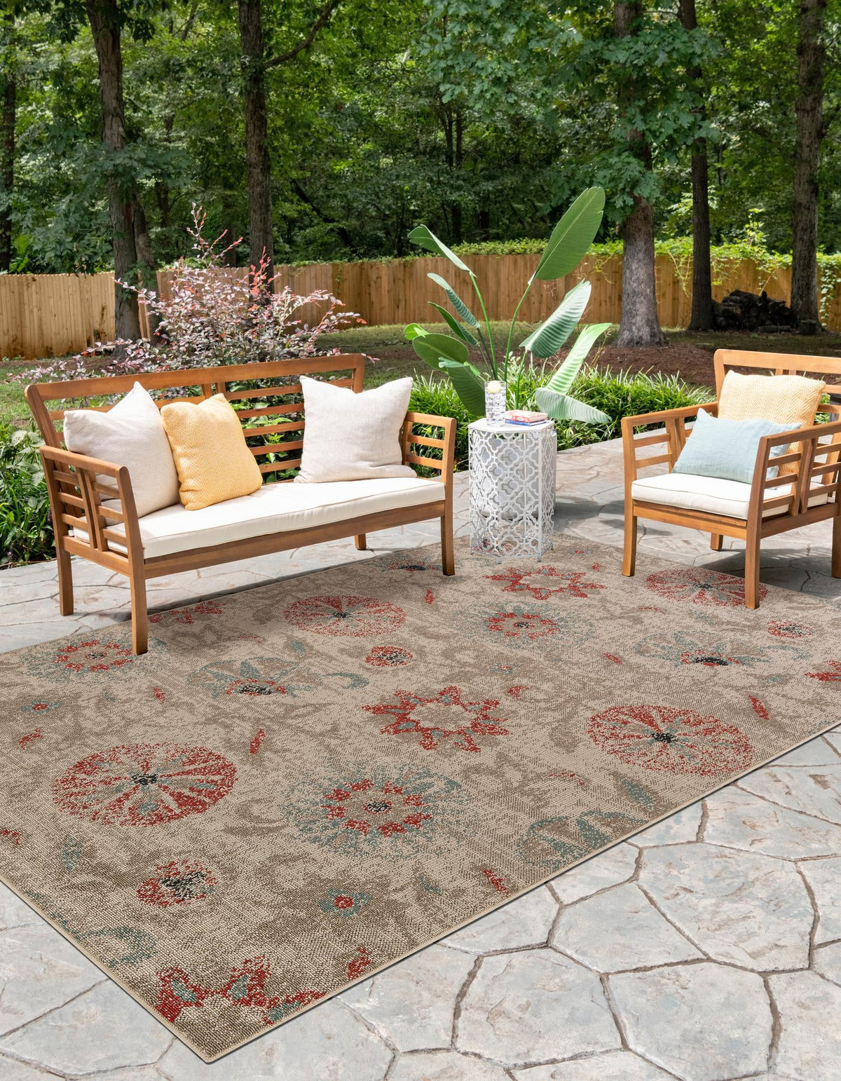 Seaside Blooms Collection Area Rug - Seychelles Rectangle Beige  lifestyle 18