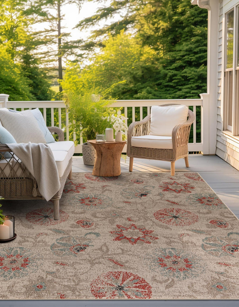 Seaside Blooms Collection Area Rug - Seychelles Square Beige  lifestyle 33