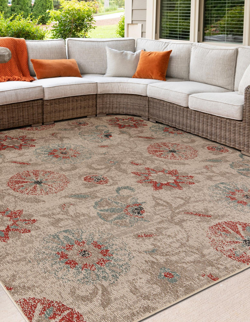 Seaside Blooms Collection Area Rug - Seychelles Square Beige  lifestyle 39