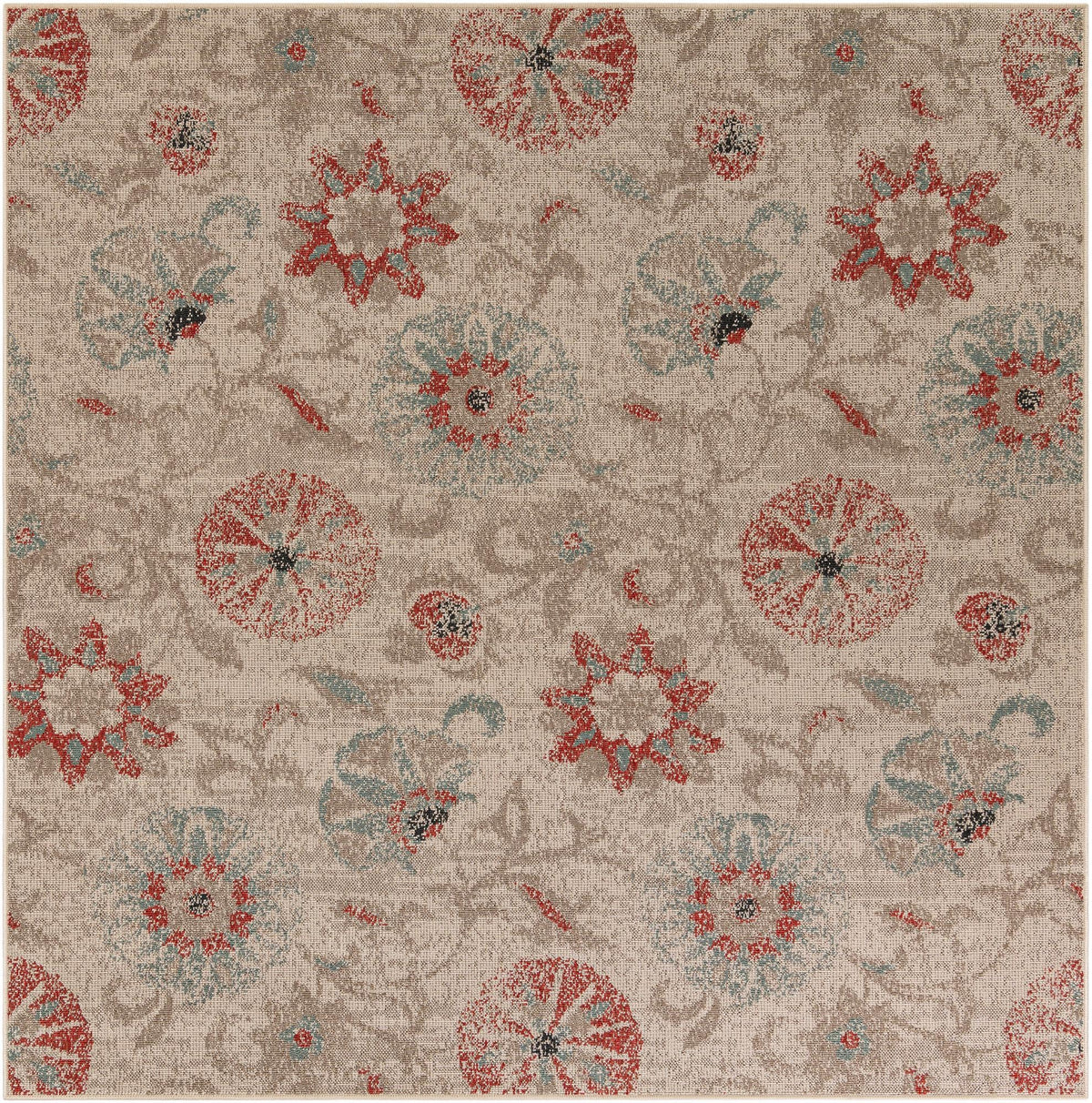 Seaside Blooms Collection Area Rug - Seychelles Square Beige  lifestyle 83