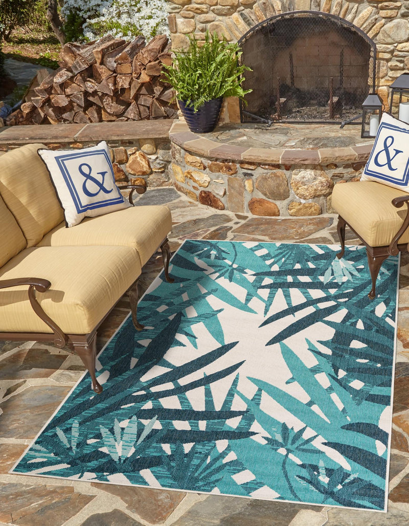 Seaside Blooms Collection Area Rug -  Provence Rectangle Teal blue  lifestyle 3