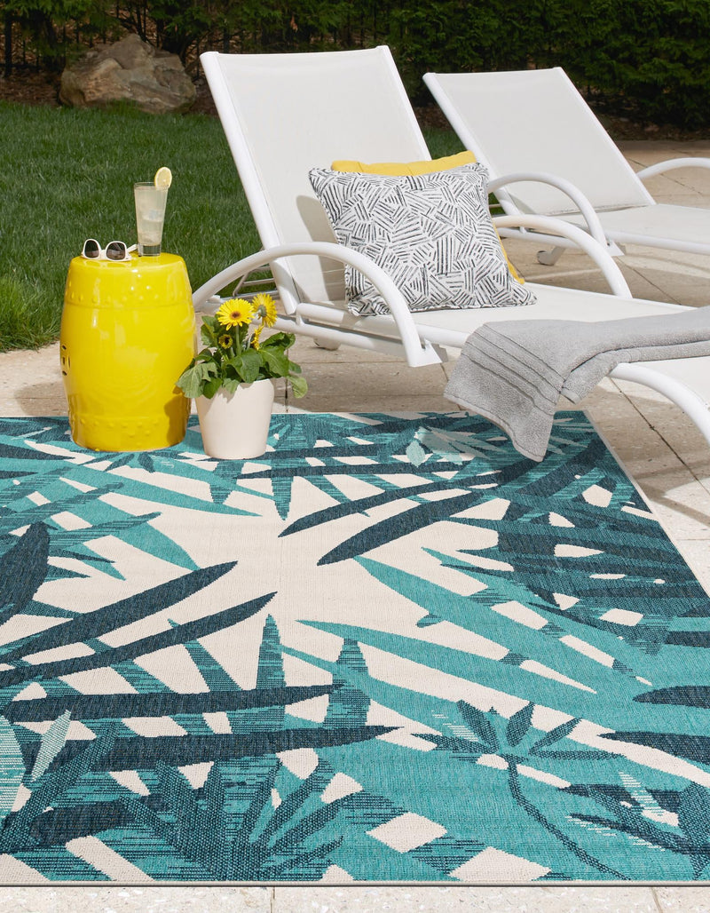 Seaside Blooms Collection Area Rug -  Provence Rectangle Teal blue  lifestyle 4