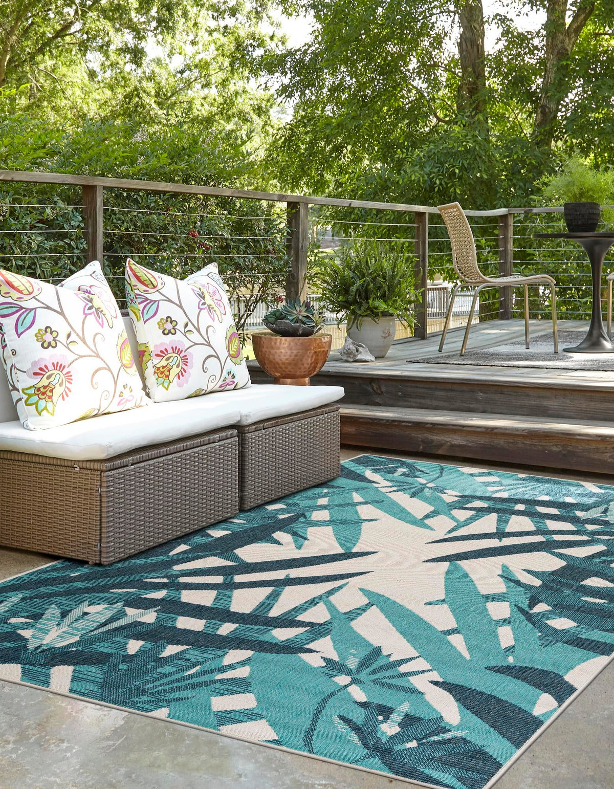 Seaside Blooms Collection Area Rug -  Provence Rectangle Teal blue  lifestyle 5