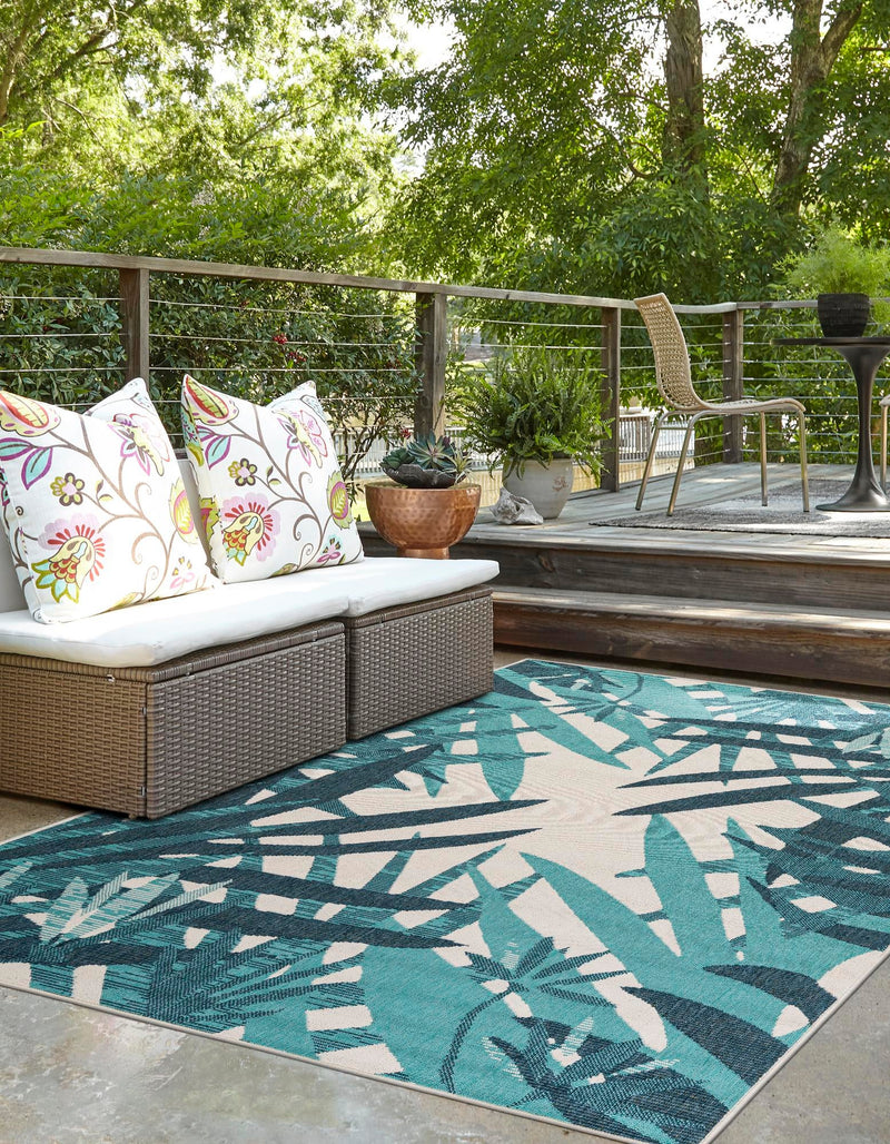 Seaside Blooms Collection Area Rug -  Provence Rectangle Teal blue  lifestyle 5